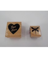 2 STAMPS &quot;TRUE LOVE&quot; HEART SMALL DRAGONFLY WOOD MOUNTED RUBBER STAMP USED - £7.96 GBP