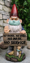 Grumpy Mr Gnome Wearing Mask With &#39;No Shoes Shirt Mask No Service&#39; Sign ... - £22.32 GBP