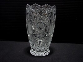 Cut Glass ABP Style 24% Lead Cut Crystal Vase Saw Tooth Edge 7&quot; Pinwheel  - £38.95 GBP