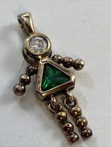 Gold Over Sterling 925 Charm Pendant Birthstone Baby Girl May Green Glas... - $374.35 MXN