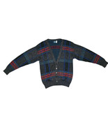 Vintage Jantzen Sweater Mens Sz L Tall Abstract Cardigan Knit Button Gra... - $58.46 CAD