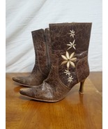 Los Canelos* Brown Flower Mexican Ostrich Ankle Mid Calf Bootie Boots Si... - $782.79 MXN