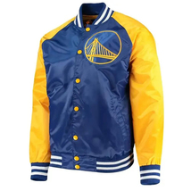 NBA Golden State Warriors Blue Yellow Satin Letterman Varsity Baseball Jacket - £109.35 GBP