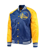NBA Golden State Warriors Blue Yellow Satin Letterman Varsity Baseball Jacket - £107.01 GBP