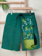 Men&#39;s Mid Century Atomic Black Cat Art Print Shorts - $24.00