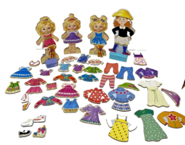 Mixed Lot 47 Pcs Wooden Dolls with Magnetic Clothes and Accessories - £16.36 GBP