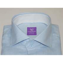 Mens 100% Linen Summer Shirt J.Valintin Turkey-Usa High Collar OBR78-09 Blue image 10