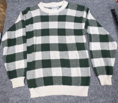 VTG Cabin Creek Grandpa Sweater Cardigan Mens Small Ribbed Trim Green Plaid USA - £21.83 GBP