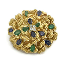 Authenticity Guarantee 
Vintage 1950&#39;s Sapphire Emerald Diamond Flower B... - £9,952.07 GBP