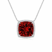ANGARA Lab-Grown Cushion Ruby Halo Pendant Necklace in Silver (9mm,3.8 Ct) - £1,077.15 GBP