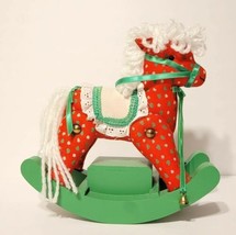 Stuffed Christmas Rocking Horse Music Box Red Green Fabric Wood San Francisco  - £29.99 GBP