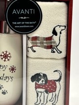 Christmas Bath Set Avanti Dog HAPPY PAW-LIDAYS Lotion Pump &amp; Pair Towel - £14.19 GBP