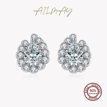 Ailmay Real 925 Silver Geometric Dazzling Cz Stud Earrings For Women Girls Fashi - £17.23 GBP
