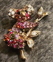 Handmade ~ Koala Bear Pin/Brooch ~ Multicolored Gemstones ~ Goldtone Jewelry - £11.85 GBP
