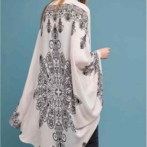 Free People Cream Blue Mirrored Paisley Cocoon Kimono One Size - £48.58 GBP