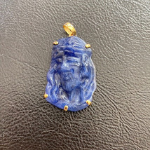 14K Real Solid Gold Carving Jesus Sodalite Christ Head Pendant Charm - £316.19 GBP