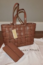 Michael Kors Ivy Tote Woven Luggage Brown Vegan Leather Handbag Purse $358! - £104.98 GBP