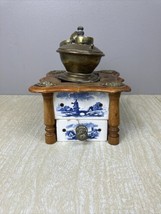 Antique Painted Coffee Mill Grinder Drawer Wooden Ceramic Manual Handle ... - $28.05