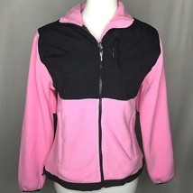 True Rock Fleece Nylon Front Zip Jacket Size Small Pink Black 3 Zip Pockets - £15.30 GBP