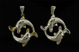 Vintage Costume Jewelry Best Silver Plate Lot Twin Dolphin Pendants Gold Accents - £8.63 GBP