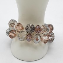 Chico&#39;s Crystal Faceted Beaded Chunky Stretch Bracelet In Pink Clear - $19.79