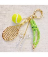 Match Point Tennis Bag Charm Keychain Gold Neon Green - $509.36 MXN