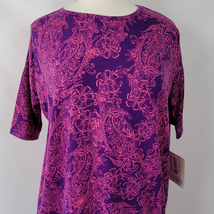 LuLaRoe Women Shirt Purple Pink Floral Stretch New Irma Short Sleeve Round Neck - £8.46 GBP