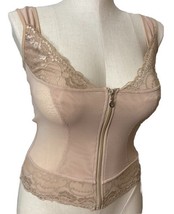 Womens Q-T Intimates Camisole Sz 2X Stretchy Form Fitting Lacey Beige Zi... - $15.88