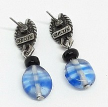 Chico&#39;s Blue Beaded Silver Tone Metallic Drop Dangle Pierced Earrings EUC - £5.95 GBP