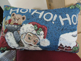 SANTA w/TOYS CHRISTMAS Tapestry THROW PILLOW 12 x 7.5 VTG Excellent Cond. - £7.04 GBP