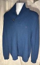 Tommy Hilfiger Sweater Mens Size XL Blue High Shaw Collar Logo Button Pullover - $18.69