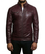 Mens Leather Jacket Stylish SlimFit Genuine Lambskin Motorcycle Bomber B... - $159.60 CAD