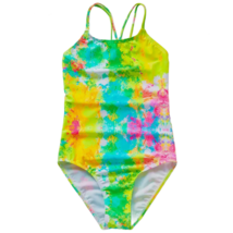 Colorful Tie Dye Pattern Print Swimwear Girls Criss-Cross Straps Swimsui... - £11.75 GBP