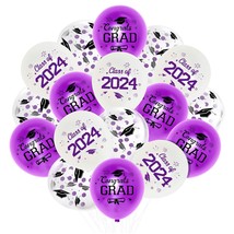 36 Pieces 12 Inches Graduation Party Latex Balloons - Purple White Class Of 2024 - £18.37 GBP