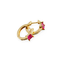 Anyco Earrings Gold Plated Red Luxury Square CZ Round Ear Buckle  For Women  - £18.54 GBP