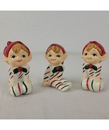 Lefton Elf Lot 3 Cane XMAS Pixie Ornaments Figurine Kneel Sit 3” Korea EVC - €128,71 EUR