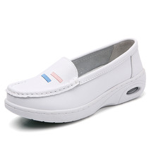 Women Mother Female Ladies White Genuine Leather Flats Shoes Loafers Slip On Nur - £27.31 GBP