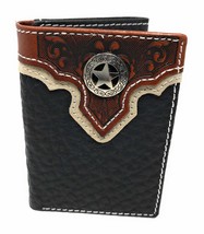 Western Tooled Genuine Leather Star Men&#39;s Short Trifold Wallet in 2 colors (Coff - £14.98 GBP