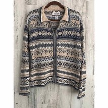 Tiara International Womens Zip Cardigan Sweater Size Large Blue Multi READ - £19.33 GBP
