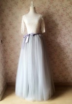 Gray Extra Long Tulle Skirt Outfit Women Custom Plus Size Tulle Maxi Skirts
