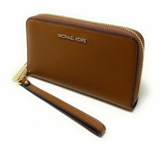 Michael Kors Jet Set Travel Phone Case Wallet Wristlet Brown Leather Luggage FS - £69.88 GBP