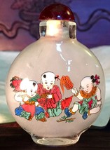 Vintage Glass Snuff Bottle, Inside Painted Children Playing/Calligraphy (7030) - £18.34 GBP