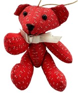 Applause 4” Teddy Bear Christmas Ornament Red Print Plush Jointed Stuffe... - £7.94 GBP