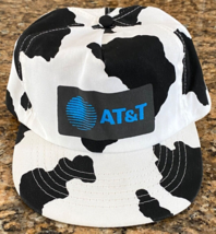 Vtg AT&amp;T Hat-Snapback-Black White Cow Print-Puff Letters-Call Before You... - $51.43