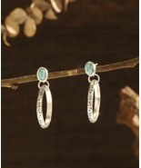 Boho Silver Drop Hoop Stud Turquoise Earrings Women Party Vintage Jewelry - £13.93 GBP