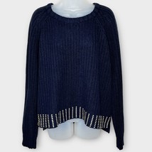 MICHAEL KORS navy chunky knit crewneck sweater with gold studs at bottom... - £29.19 GBP