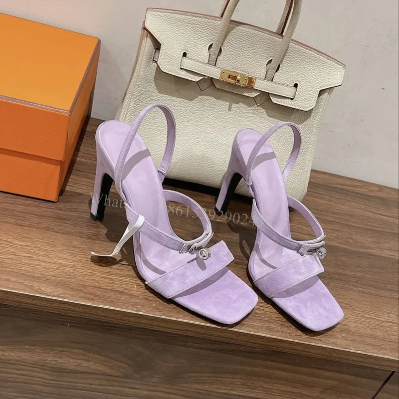 Black Leather   Lock Heels Women  Pink Sandals Stiletto  Design Slingbac... - $202.98