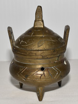 Antique 19C Chinese Brass Censer Solid Brass Incense Burner with Lid Signed - £43.96 GBP