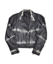 Rock &amp; Republic Jacket Womens L Black Faux Leather Tie Dye Moto Biker ZIp - $31.78