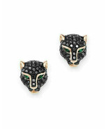 Emerald Panther Stud Earrings &amp; 1.00 Ct Black Diamond in 18K Rose Gold FN - £87.30 GBP
